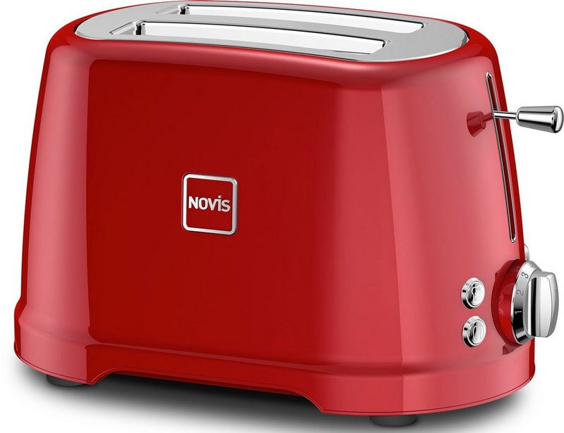 NOVIS Toaster T2 rot SET 2 kurze Schlitze 900 W mit Brötchenwärmer
