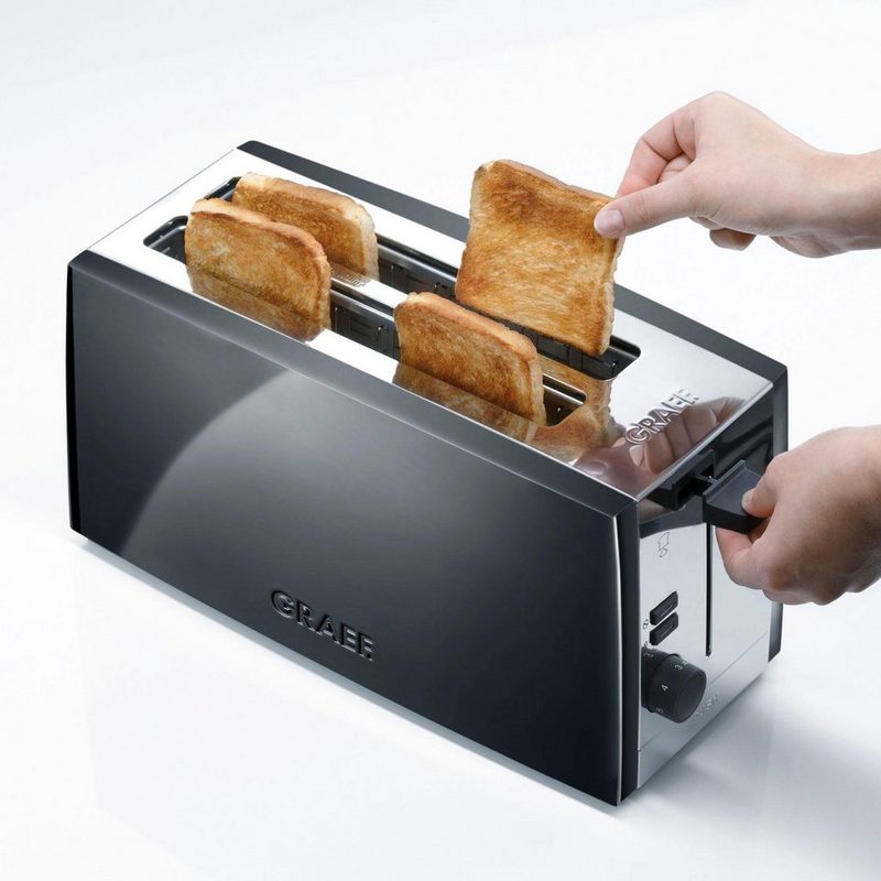 Graef Toaster TO 102 schwarz-matt 2 lange Schlitze für 4 Scheiben 1380 W