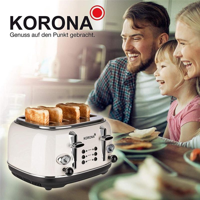 KORONA Toaster Retro Toaster 4 Scheiben Vintage Design / Style Analoge Anzeigen 2 separate Röstbereiche Chrom 21676 - creme
