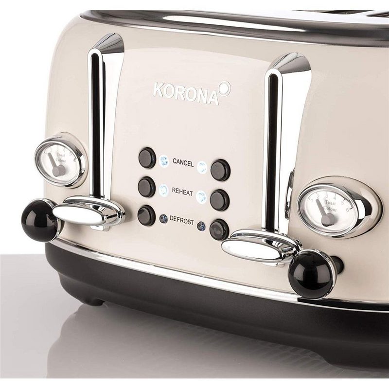 KORONA Toaster Retro Toaster 4 Scheiben Vintage Design / Style Analoge Anzeigen 2 separate Röstbereiche Chrom 21676 - creme